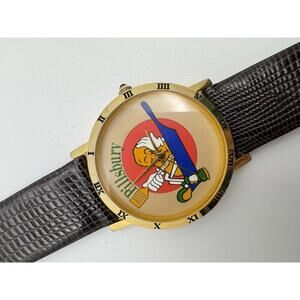 Vintage Pillsbury Promo Watch 33mm Gold Case Japan Quartz Brown Leather Band